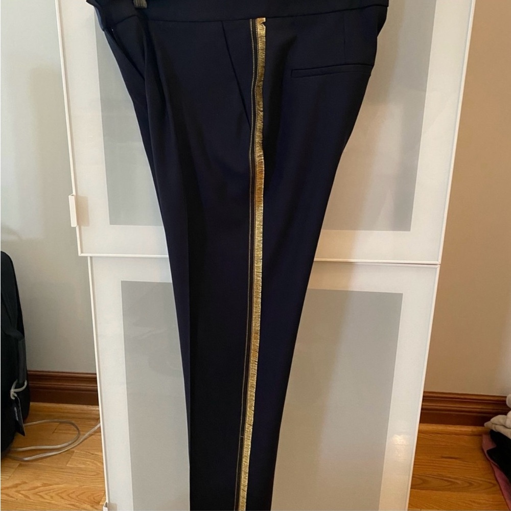Judith and Charles wool pant with Gold fringe detail